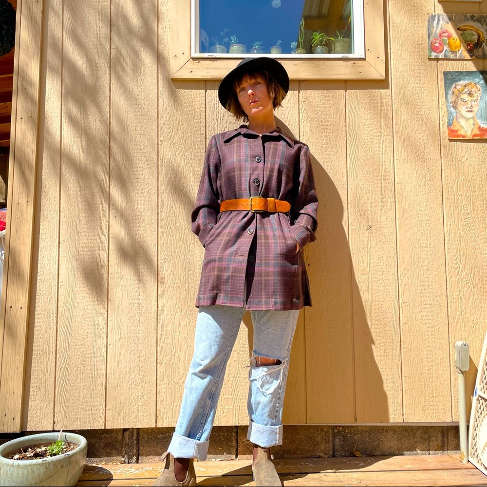 Vintage Pendleton Wool Shirt Duster Dress M Plaid Button